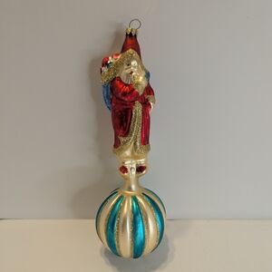 Vintage Rare Blown Glass Santa Christmas Ornament Hand Painted 9" Germany